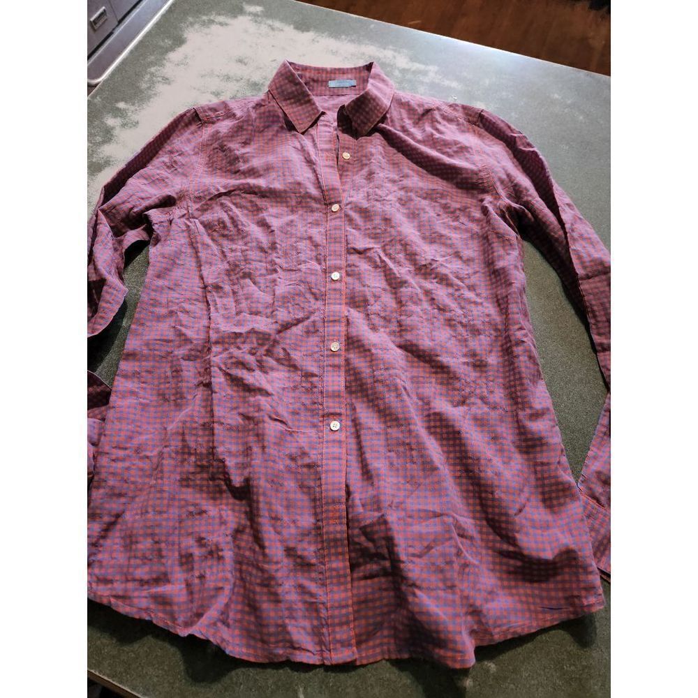 J. McLaughlin blue&red checked button down shirt sz XS